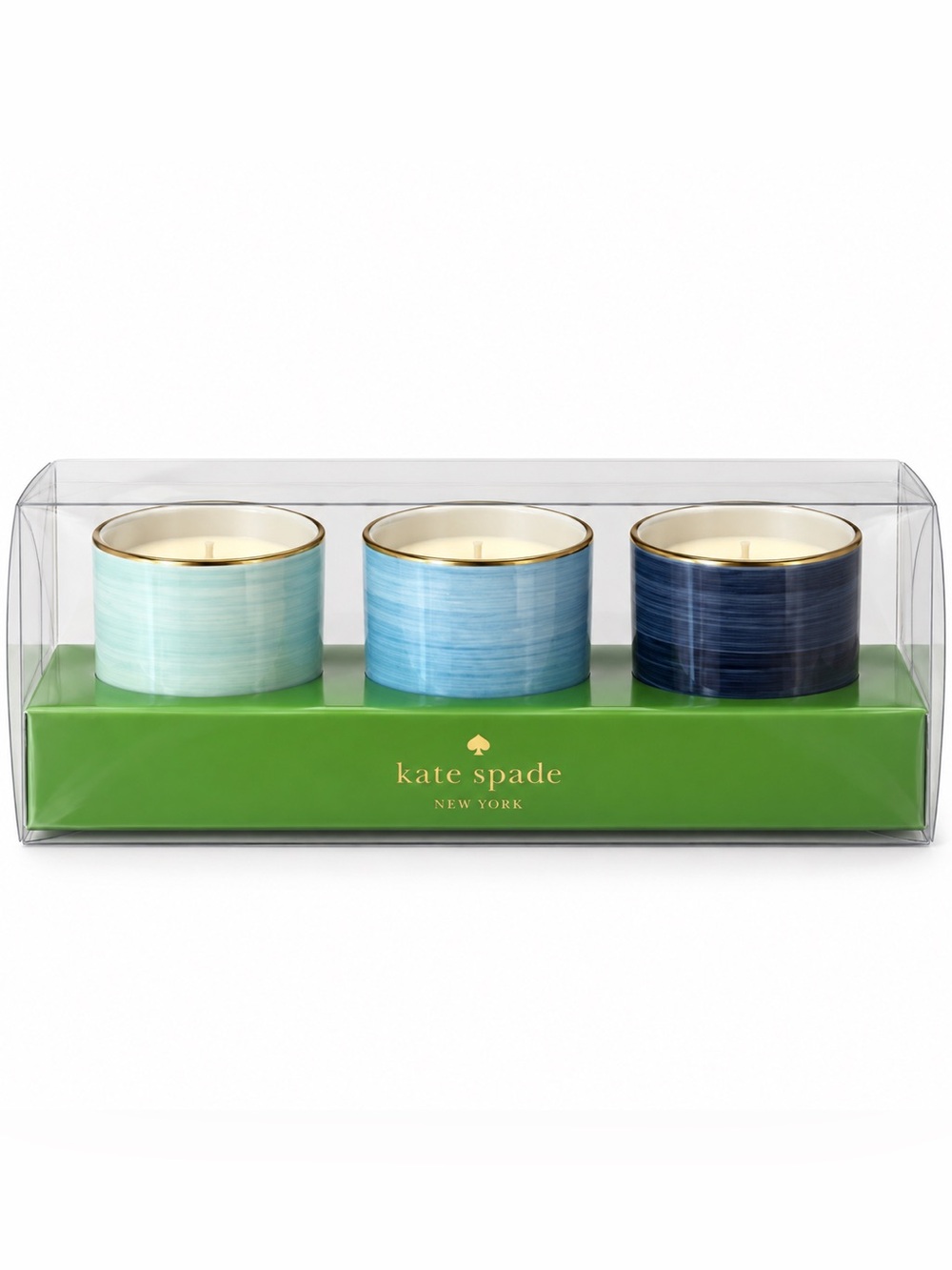 kate spade Blue Ombre Set of 3 Votives Candle Set with Gold Rim